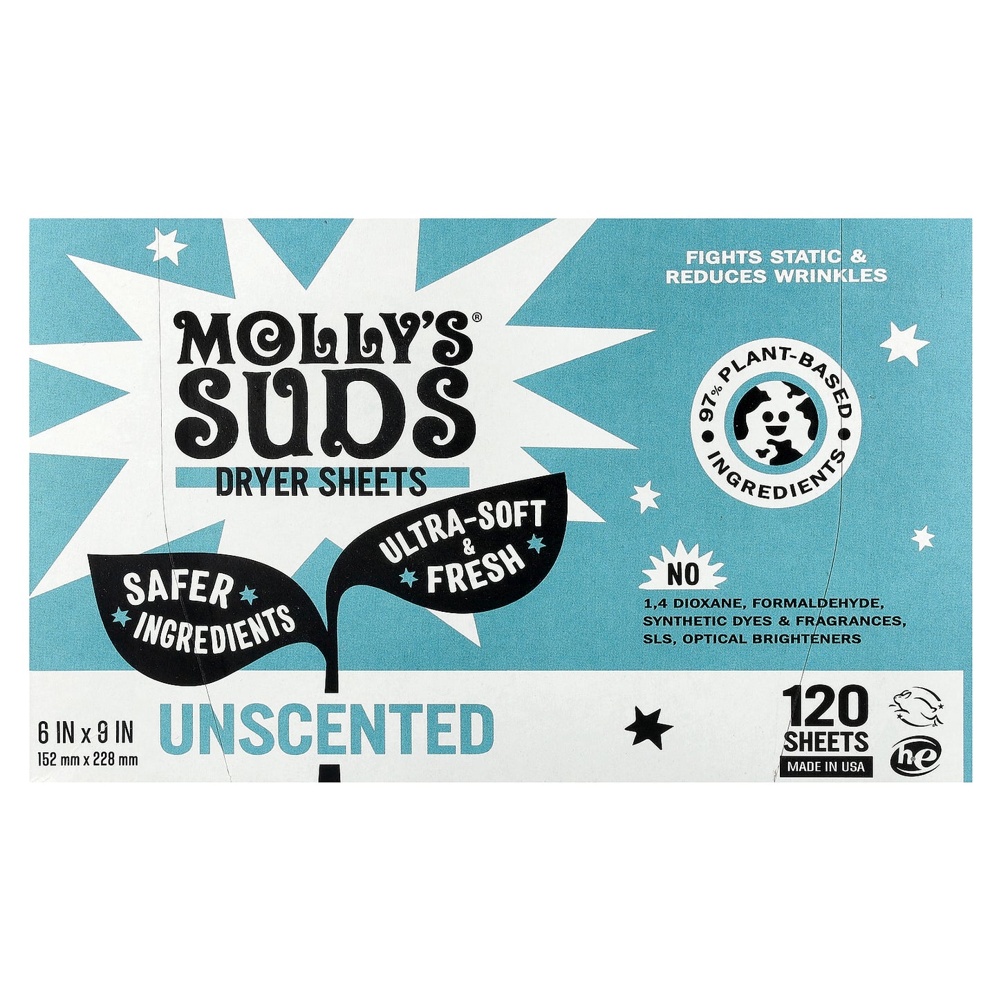 Molly's Suds, Dryer Sheets, Unscented, 120 Sheets