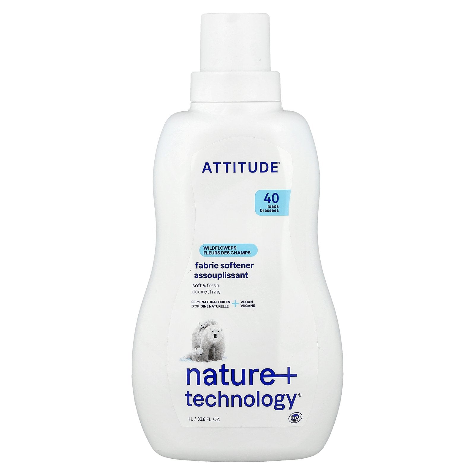 ATTITUDE, Nature + Technology®, Fabric Softener, Wildflowers, 40 Loads, 33.8 fl oz (1 L)