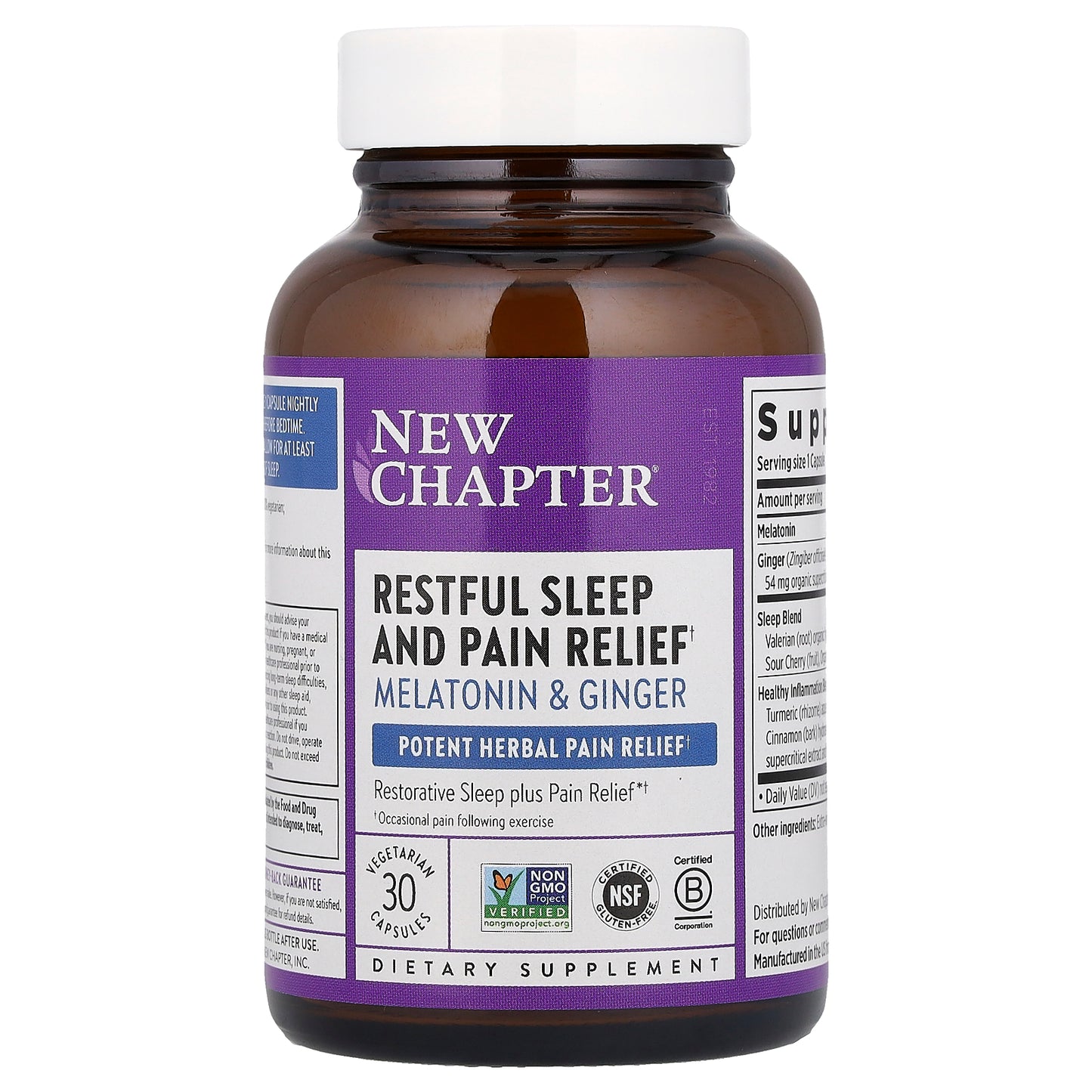 New Chapter, Restful Sleep and Pain Relief, Melatonin & Ginger, 30 Vegetarian Capsules