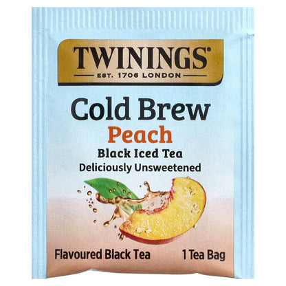 Twinings, Cold Brewed Iced Tea, Black Tea, Peach, Unsweetened, 20 Tea Bags, 1.41 oz (40 g)