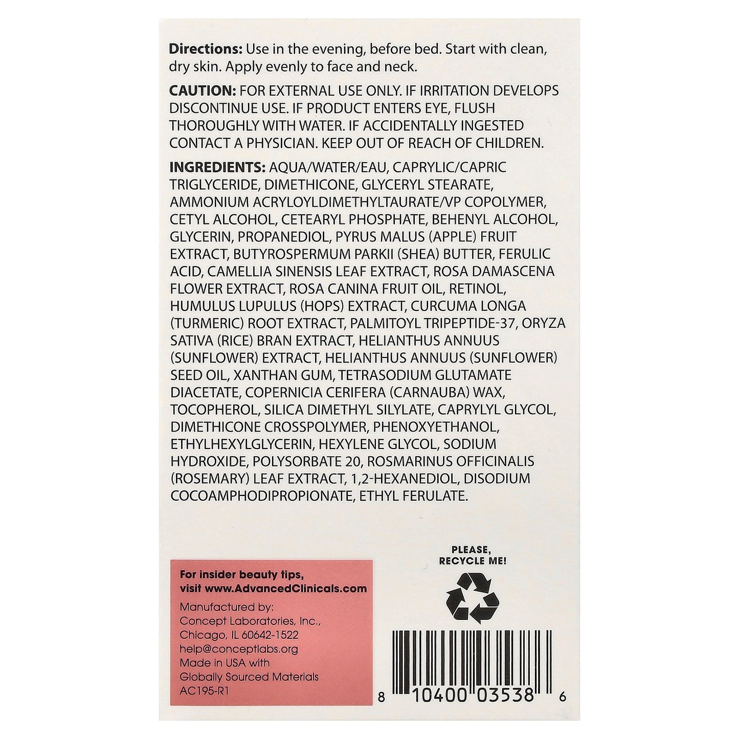 Advanced Clinicals, Encapsulated Retinol, Wrinkle Rewind Cream, 2.5 fl oz (74 ml)
