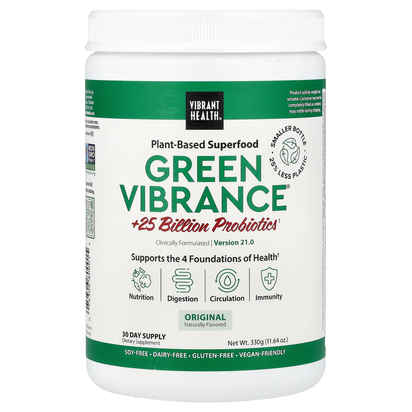 Vibrant Health, Green Vibrance® +25 Billion Probiotics, Version 21.0, Original, 11.64 oz (330 g)