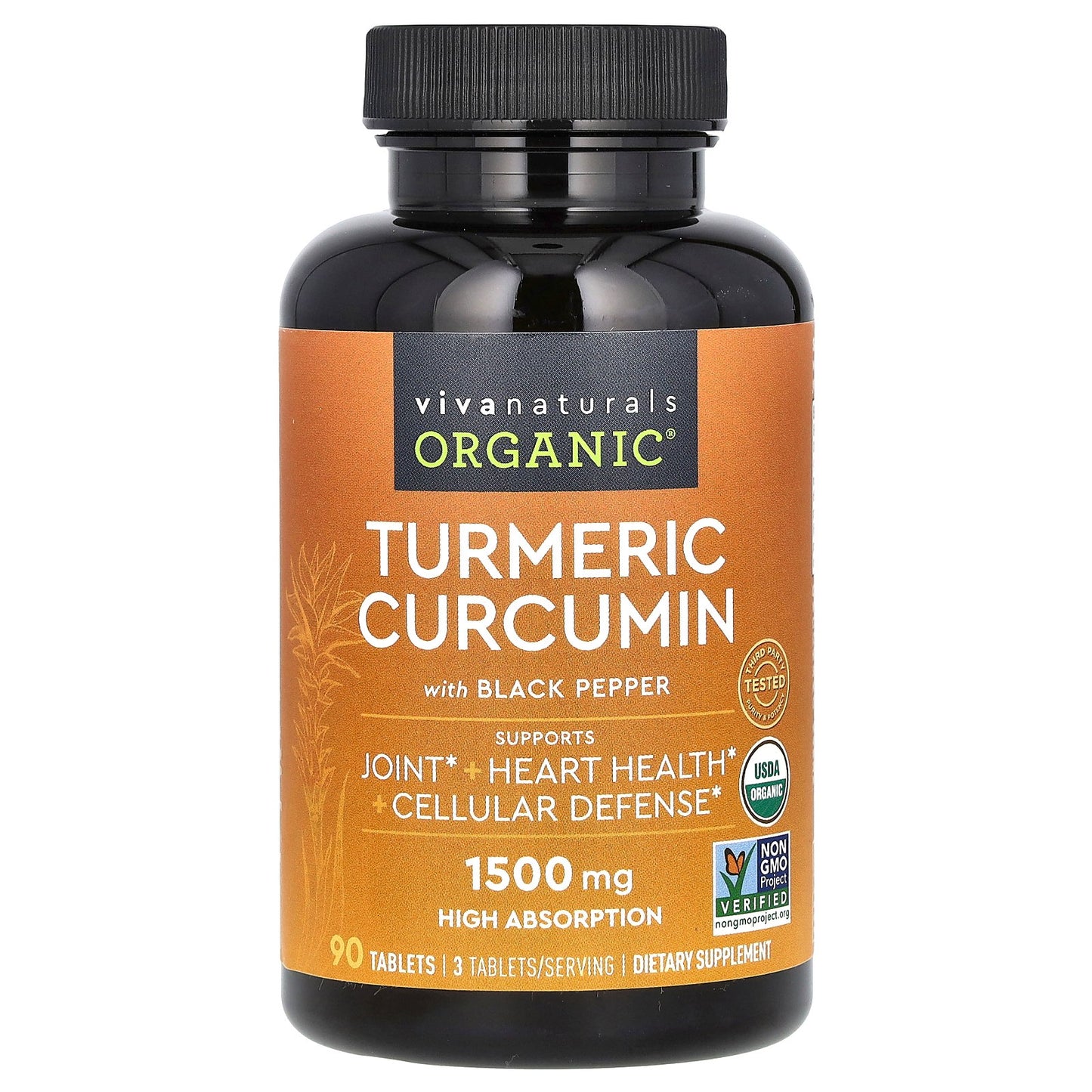 Viva Naturals, Organic Turmeric Curcumin with Black Pepper, 1,500 mg, 90 Tablets (500 mg per Tablet)