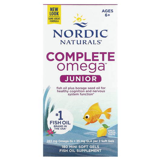 Nordic Naturals, Complete Omega Junior, Ages 6+, Lemon, 180 Mini Soft Gels