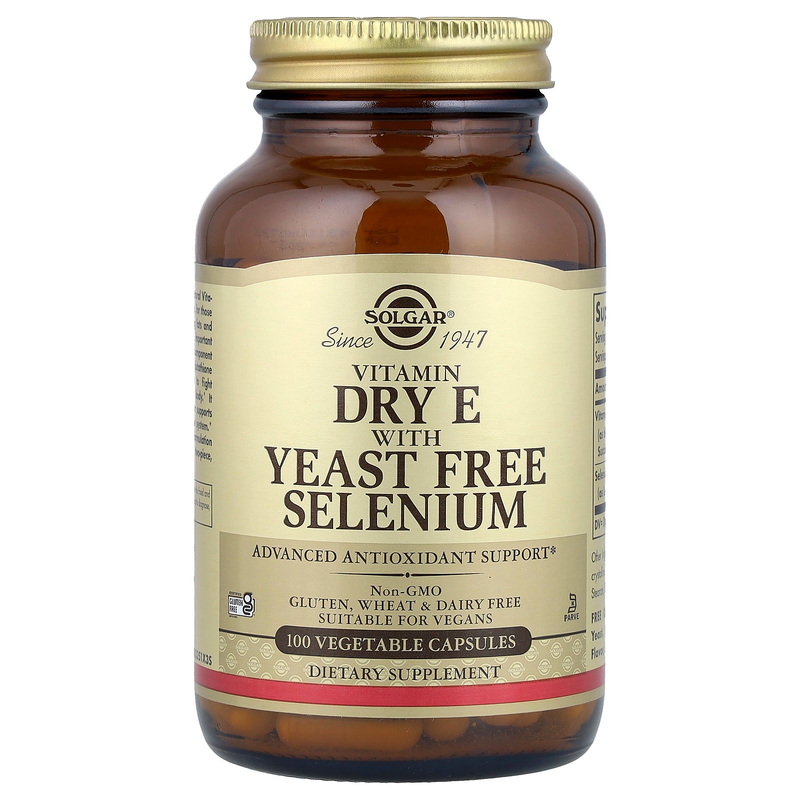 Solgar, Vitamin Dry E with Yeast Free Selenium, 100 Vegetable Capsules