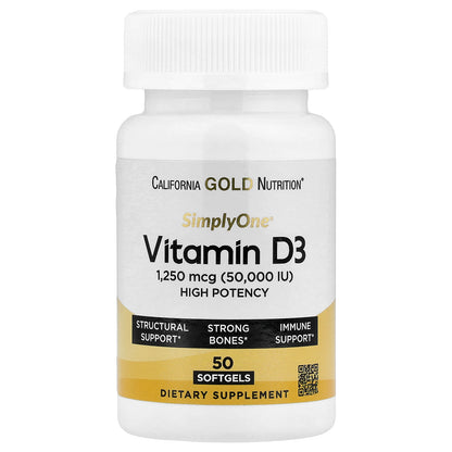 California Gold Nutrition, SimplyOne®, Vitamin D3, 1,250 mcg (50,000 IU), 50 Softgels