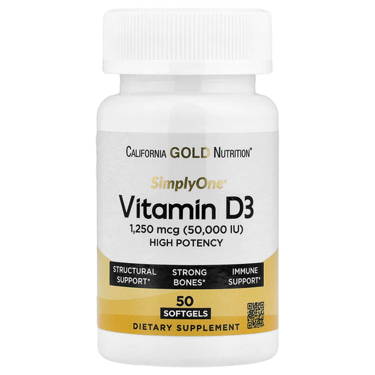 California Gold Nutrition, SimplyOne®, Vitamin D3, 1,250 mcg (50,000 IU), 50 Softgels