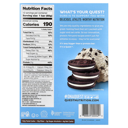 Quest Nutrition, Protein Bar, Cookies & Cream, 12 Bars, 2.12 oz (60 g) Each