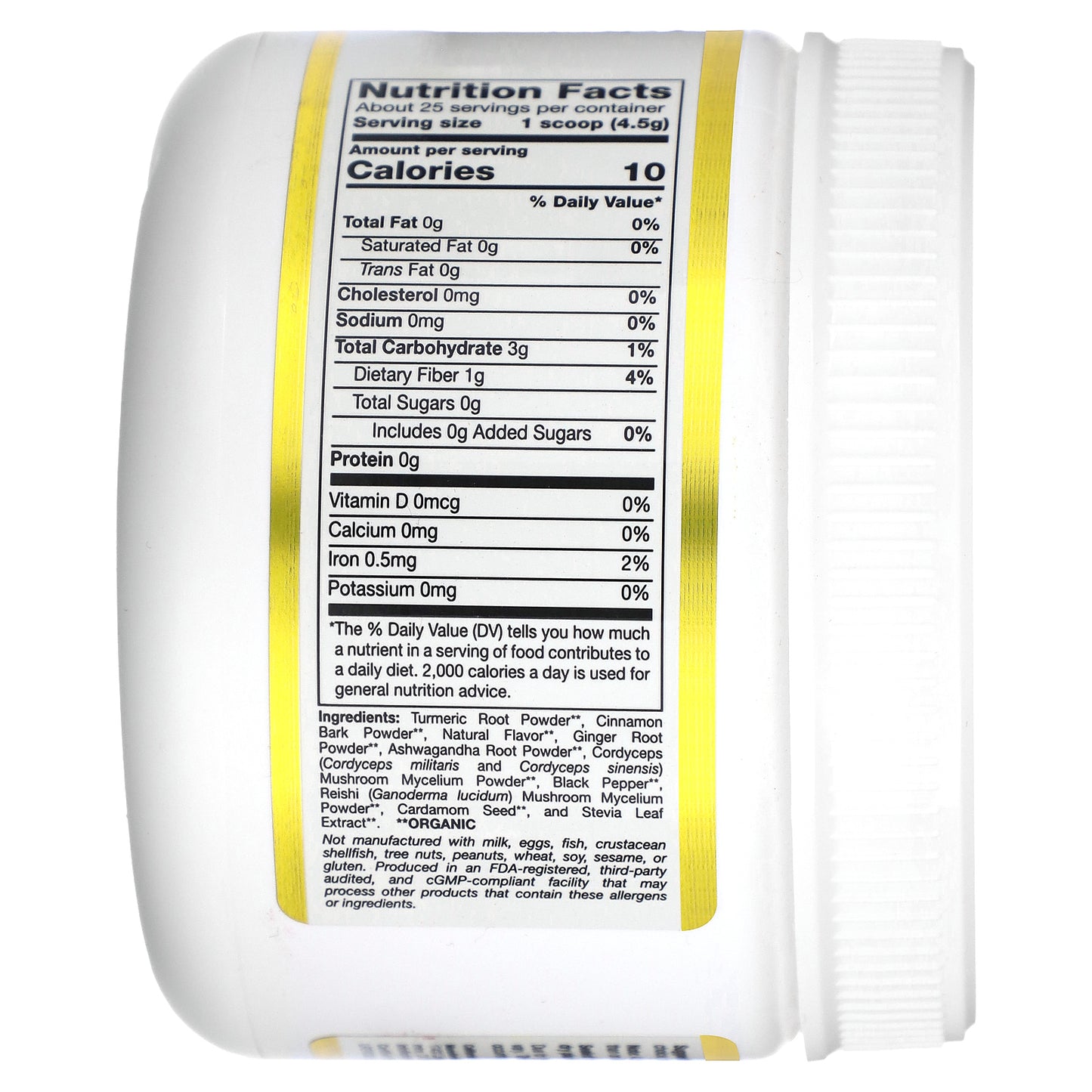 California Gold Nutrition, Superfoods, GoldenCeps, Organic Turmeric with Ashwagandha, Cordyceps, and Reishi, 4 oz (114 g)