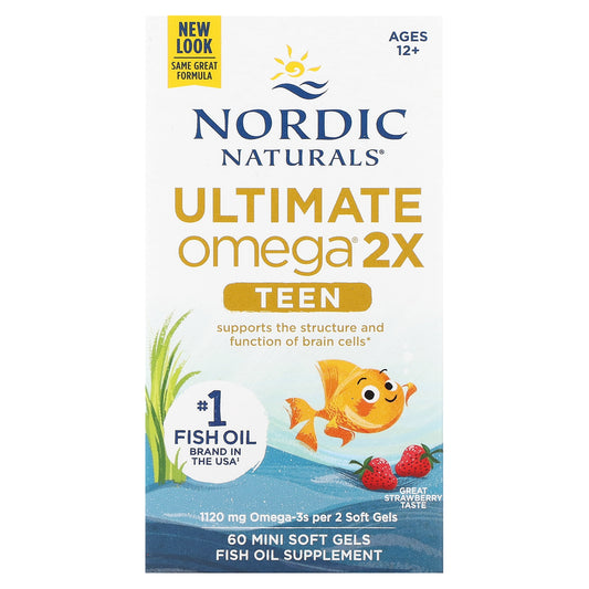 Nordic Naturals, Teen, Ultimate Omega 2X, Ages 12+, Strawberry, 60 Mini Soft Gels