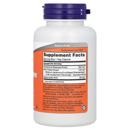 NOW Foods, Glutathione With Milk Thistle Extract & Alpha Lipoic Acid, 60 Veg Capsules