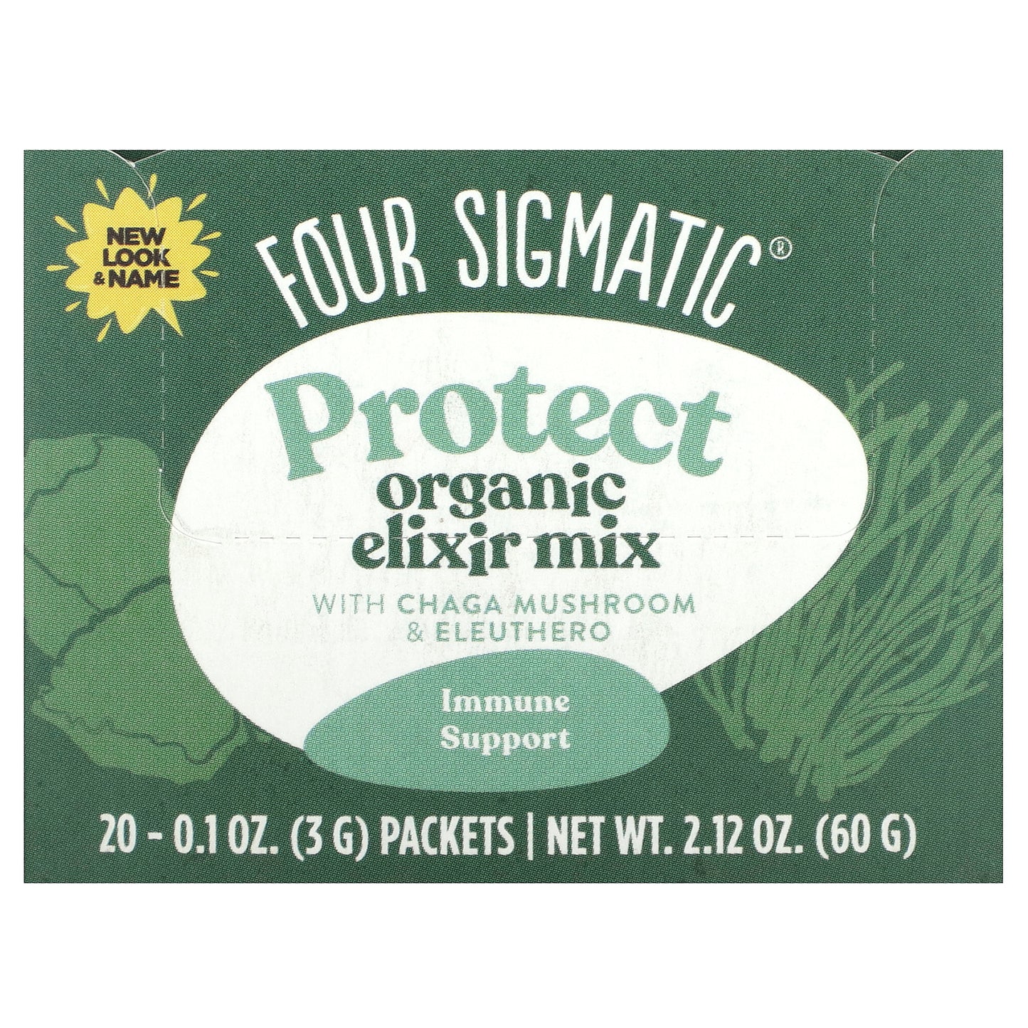 Four Sigmatic, Protect, Organic Elixir Mix With Chaga Mushroom & Eleuthero, Caffeine Free, 20 Packets, 0.1 oz (3 g) Each