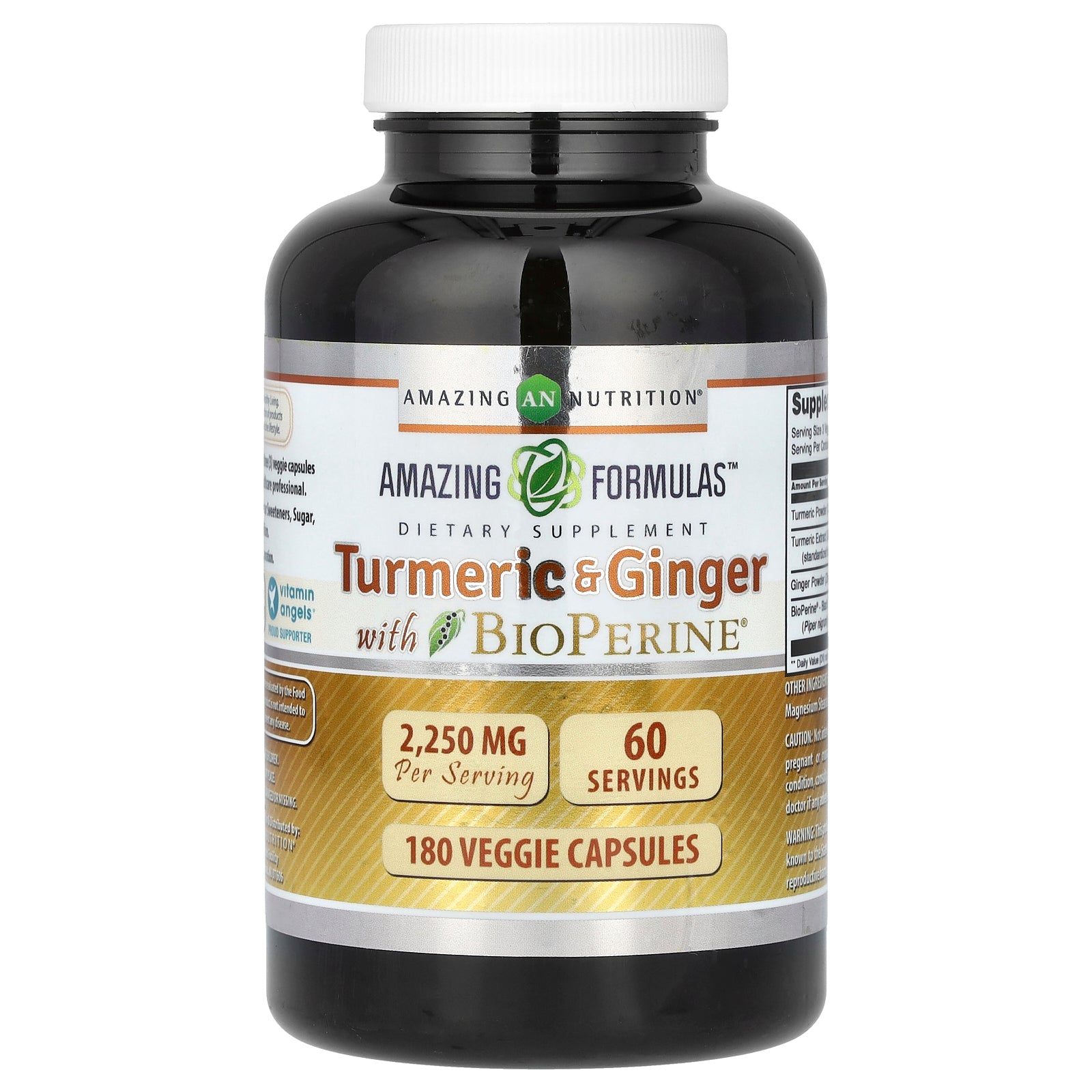 Amazing Nutrition, Turmeric & Ginger with BioPerine, 2,250 mg , 180 Veggie Capsules (750 mg per Capsule)