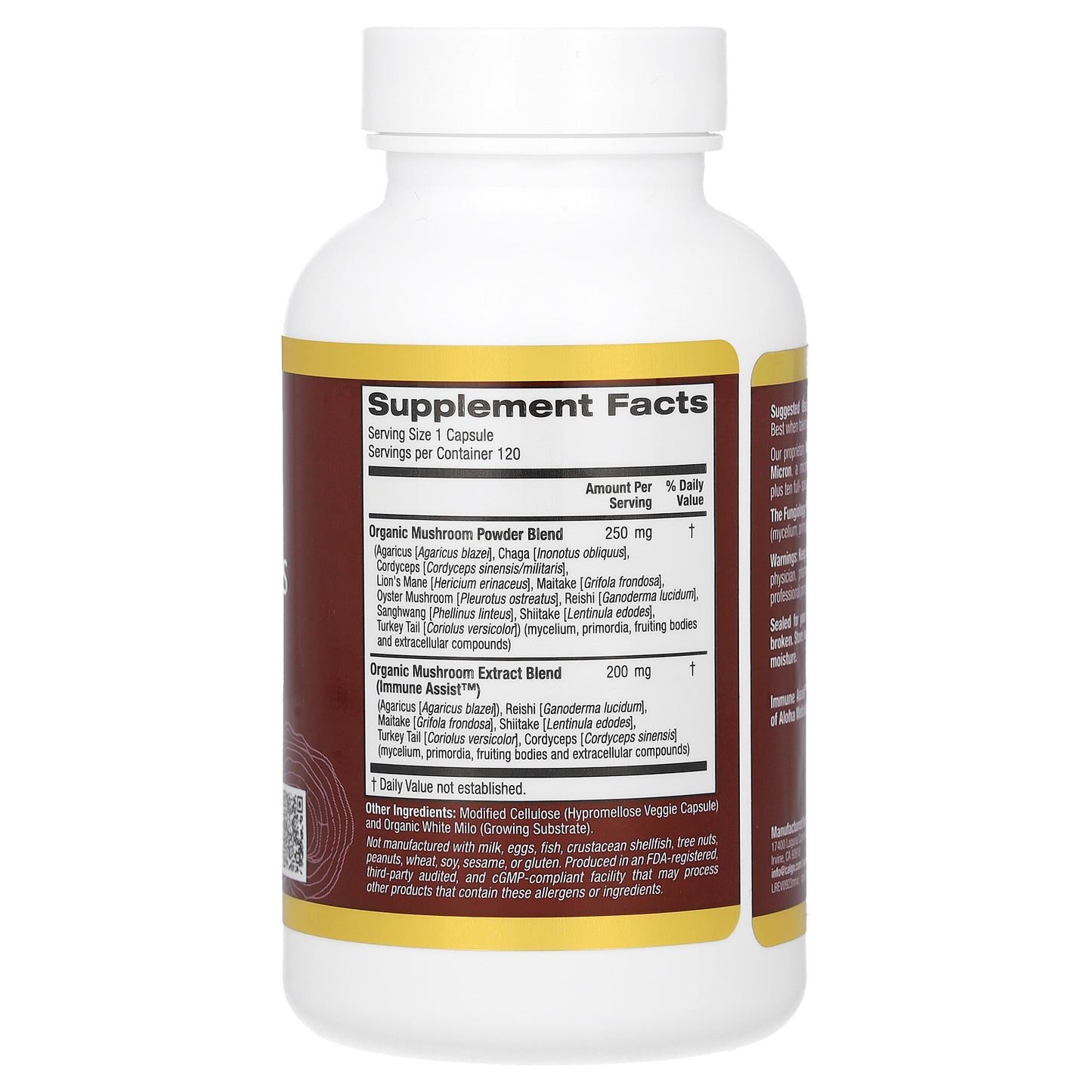 California Gold Nutrition, Fungiology, MushRex Plus, Full-Spectrum Ten Mushroom Complex with Agaricus, Chaga, Cordyceps, and Lion's Mane, 120 Plantcaps