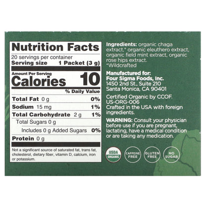 Four Sigmatic, Protect, Organic Elixir Mix With Chaga Mushroom & Eleuthero, Caffeine Free, 20 Packets, 0.1 oz (3 g) Each