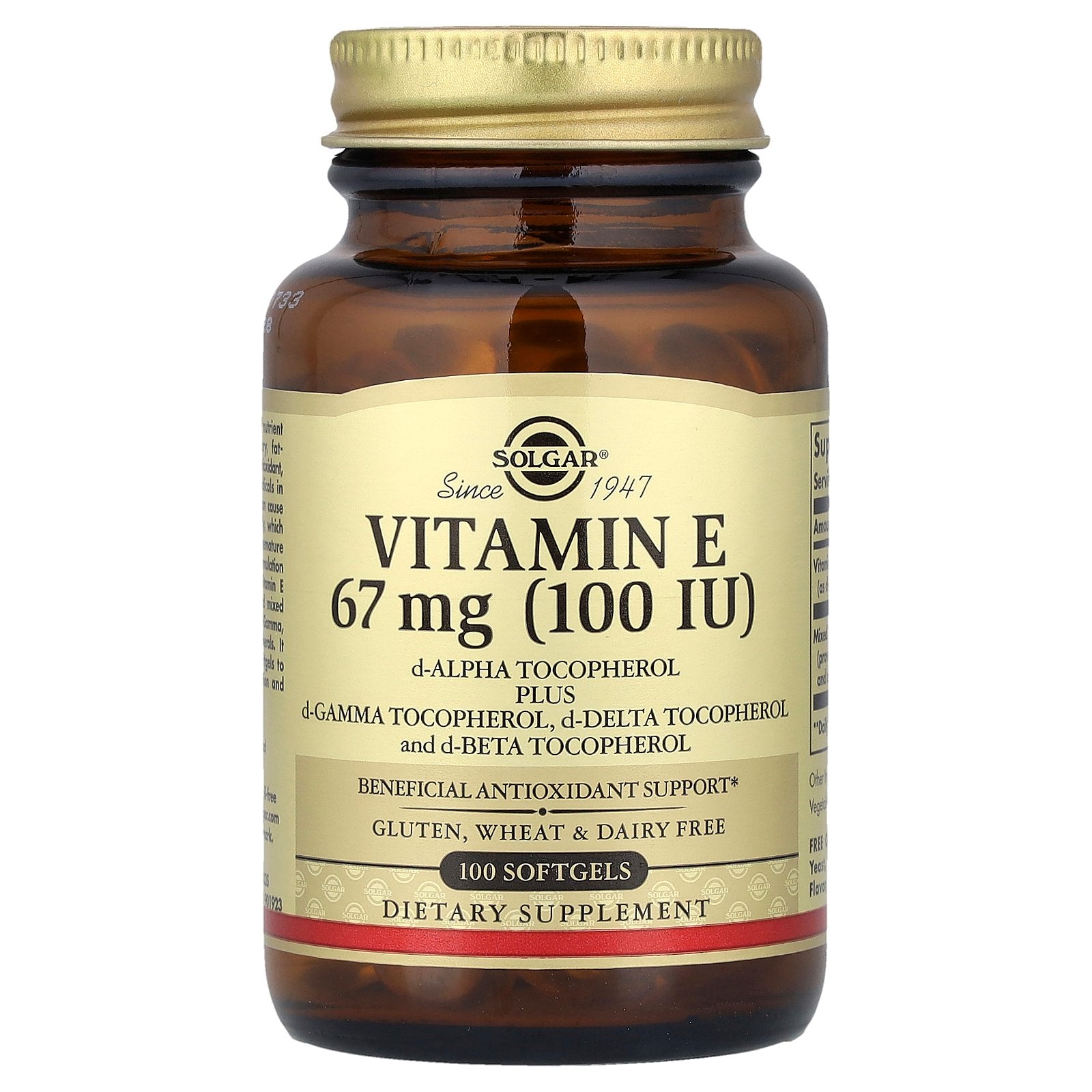Solgar, Vitamin E, 67 mg (100 IU), 100 Softgels