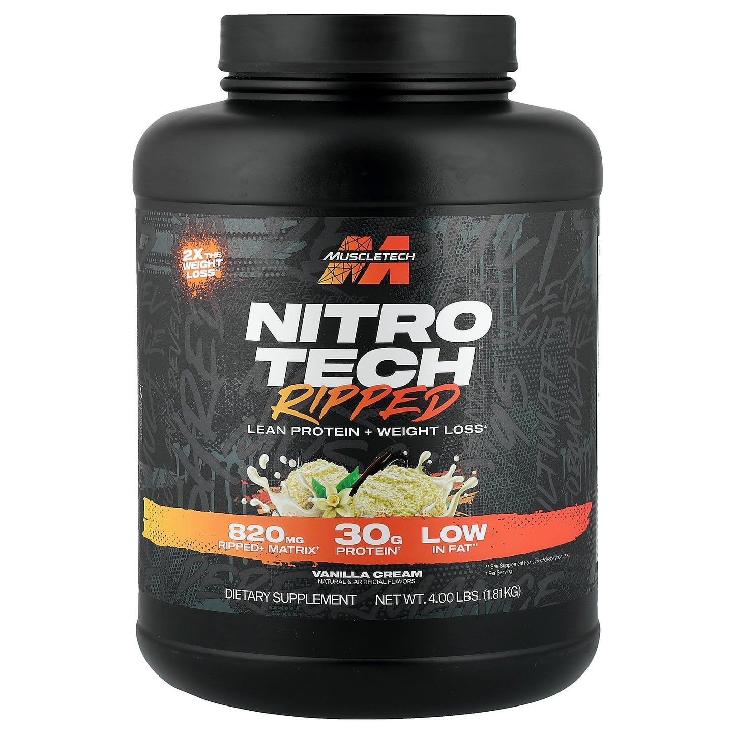 MuscleTech, Nitro-Tech® Ripped, Lean Protein + Weight Loss, Vanilla Cream, 4 lbs (1.81 kg)
