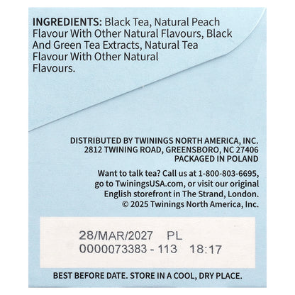 Twinings, Cold Brewed Iced Tea, Black Tea, Peach, Unsweetened, 20 Tea Bags, 1.41 oz (40 g)