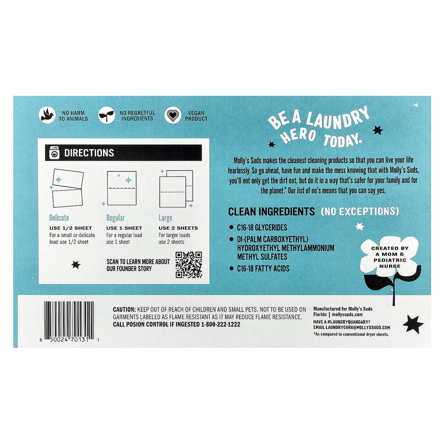 Molly's Suds, Dryer Sheets, Unscented, 120 Sheets