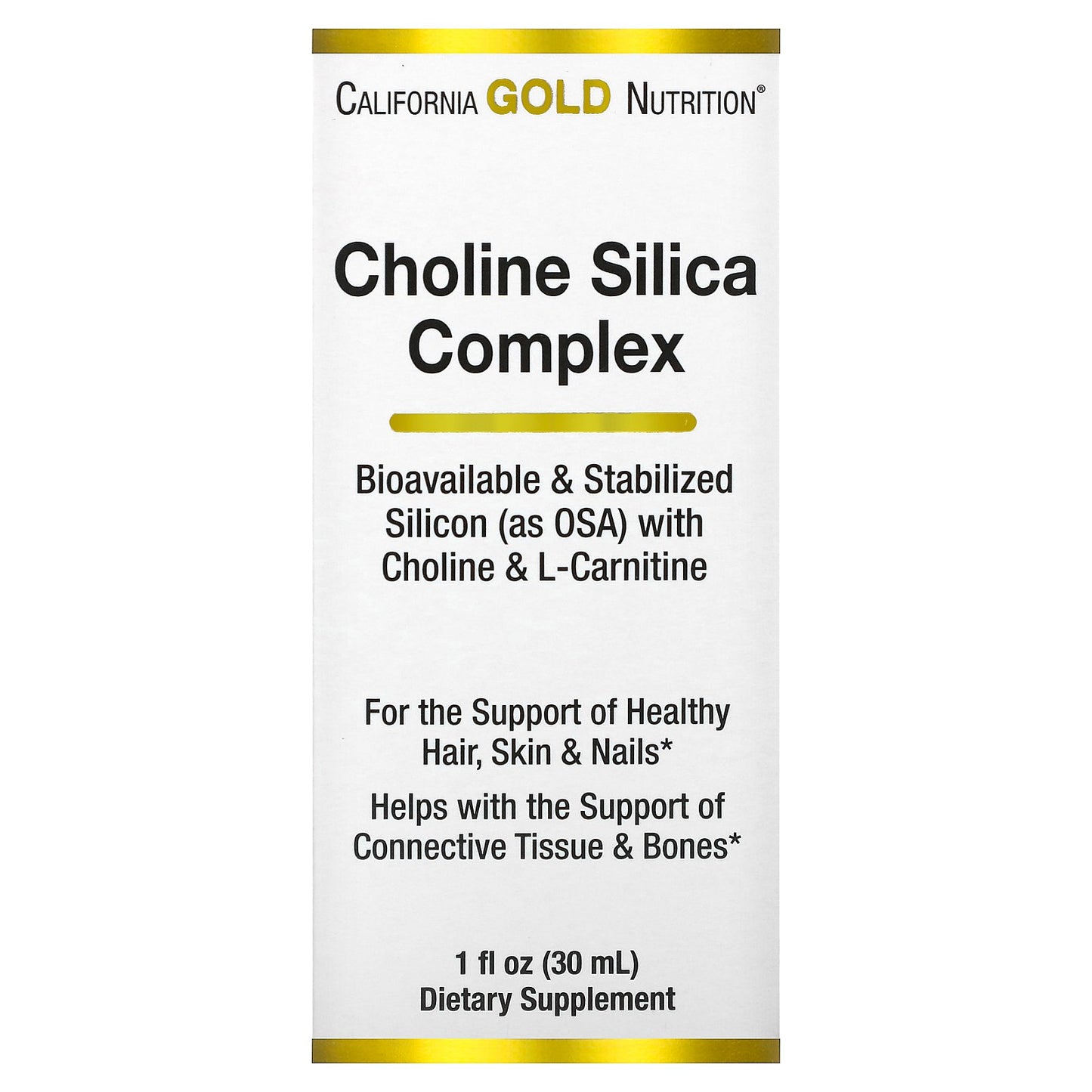 California Gold Nutrition, Choline Silica Complex, Bioavailable & Stabilized Silicon with Choline & L-Carnitine, 1 fl oz (30 ml)