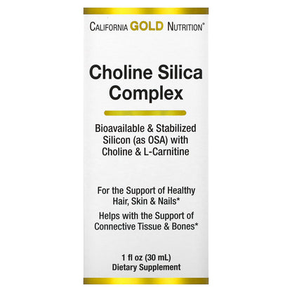 California Gold Nutrition, Choline Silica Complex, Bioavailable & Stabilized Silicon with Choline & L-Carnitine, 1 fl oz (30 ml)