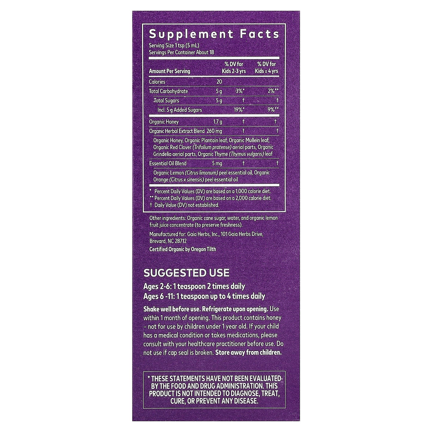 Gaia Herbs, Kids, Bronchial Wellness Syrup , 3 fl oz (89 ml)