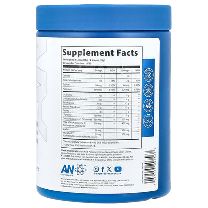 AN Supps, Pre-Workout, Zero Caffeine, Blue Raspberry, 13.75 oz (390 g)