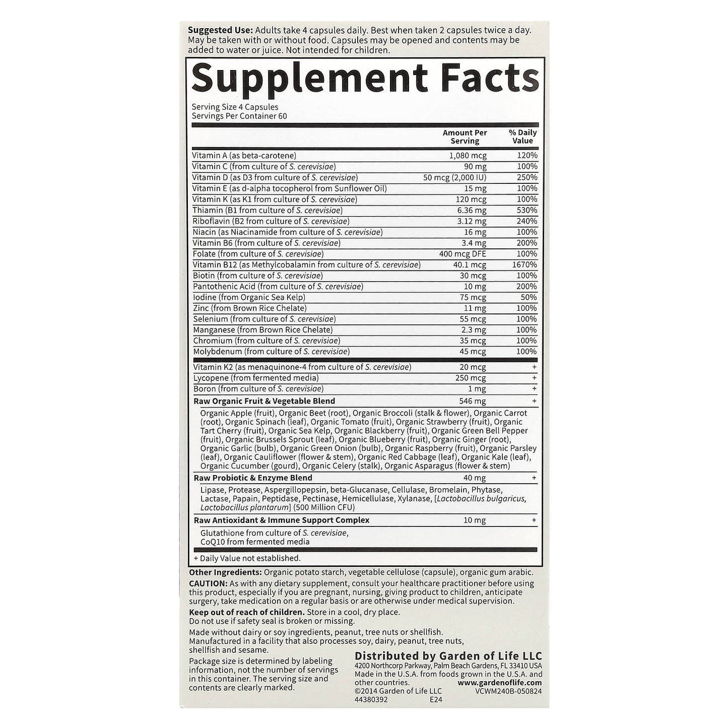 Garden of Life, Vitamin Code®, 50 & Wiser Men, Whole Food Multivitamin, 240 Vegetarian Capsules