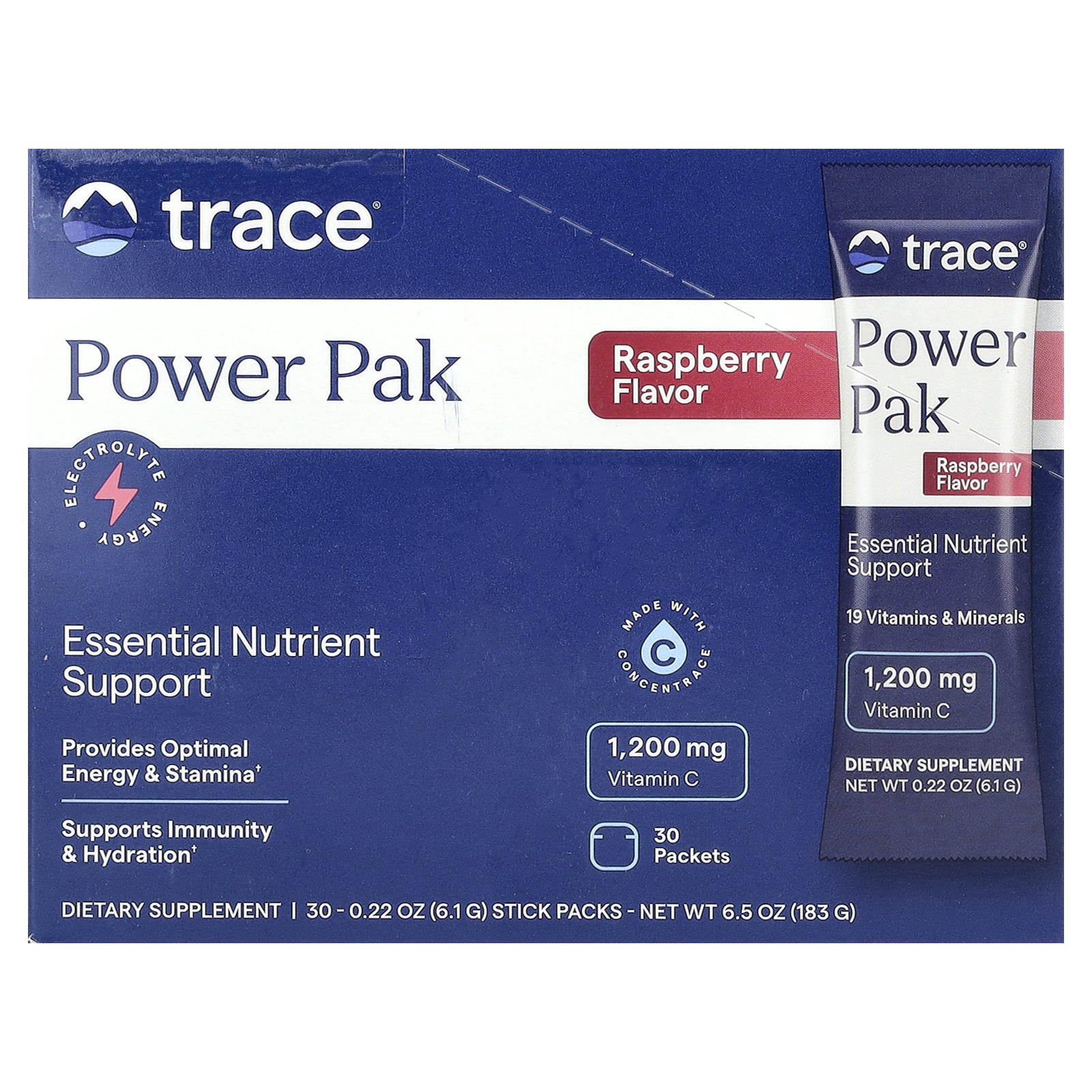 Trace, PowerPak, Raspberry, 30 Stick Packs, 0.22 oz (6.1 g) Each