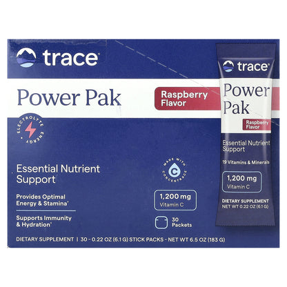 Trace, PowerPak, Raspberry, 30 Stick Packs, 0.22 oz (6.1 g) Each