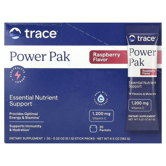 Trace, PowerPak, Raspberry, 30 Stick Packs, 0.22 oz (6.1 g) Each