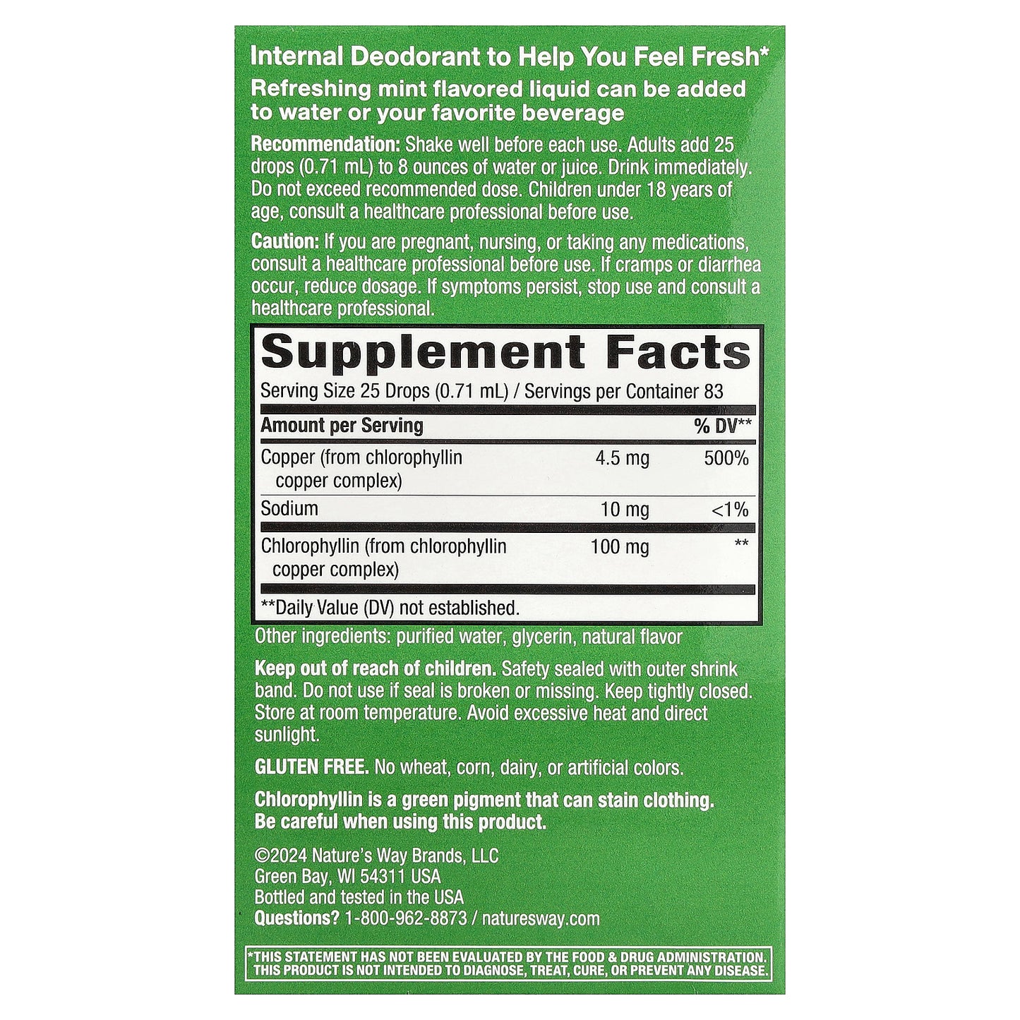 Nature's Way, Chlorofresh®, Chlorophyll Drops, Mint, 2 fl oz (59 ml)