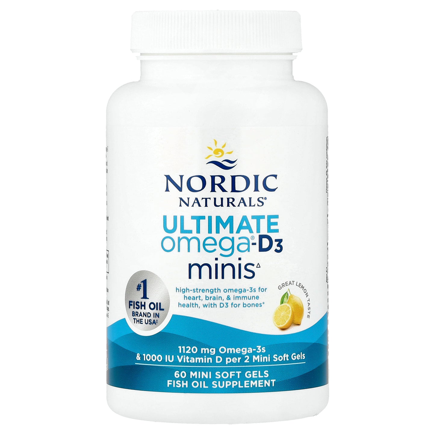 Nordic Naturals, Ultimate Omega®-D3 Minis, Great Lemon, 60 Mini Soft Gels