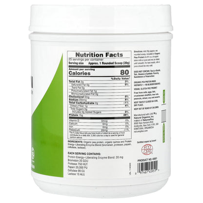 NaturesPlus, Pea Protein, Unflavored, 1.1 lbs (500 g)