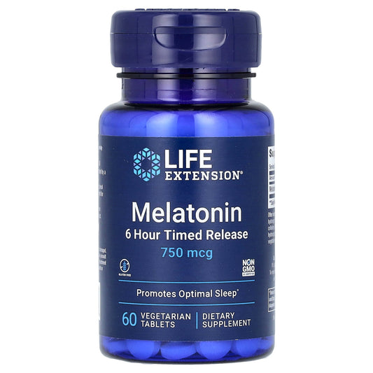 Life Extension, Melatonin, 6 Hour Timed Release, 750 mcg, 60 Vegetarian Tablets