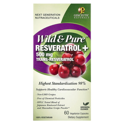 Genceutic Naturals, Wild & Pure™, Resveratrol+, 500 mg, 60 Vegetarian Capsules