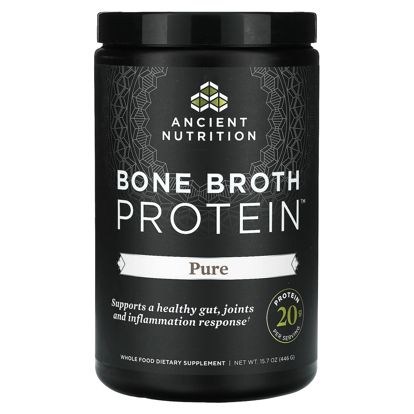 Ancient Nutrition, Bone Broth Protein, Pure, 15.7 oz(446 g)