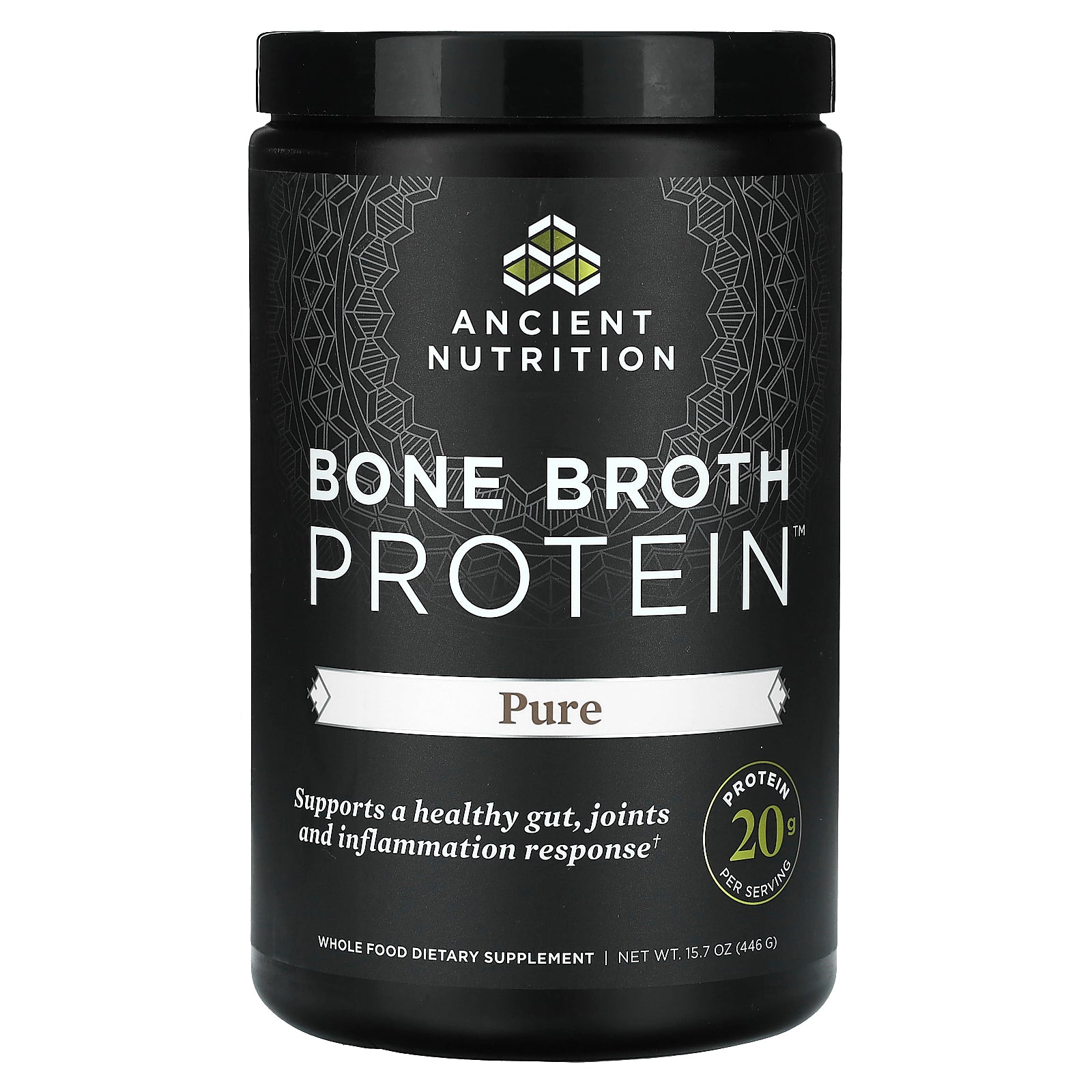 Ancient Nutrition, Bone Broth Protein, Pure, 15.7 oz(446 g)