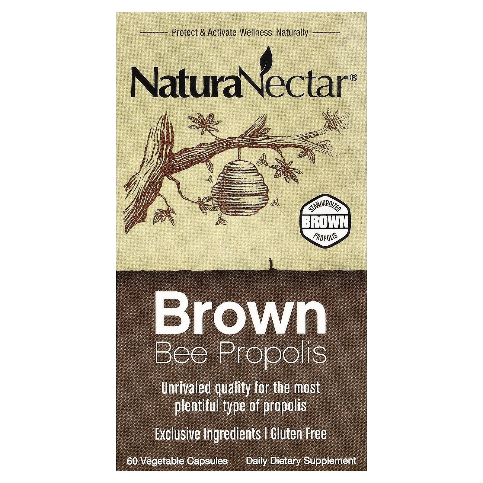 NaturaNectar, Brown Bee Propolis, 60 Vegetable Capsules