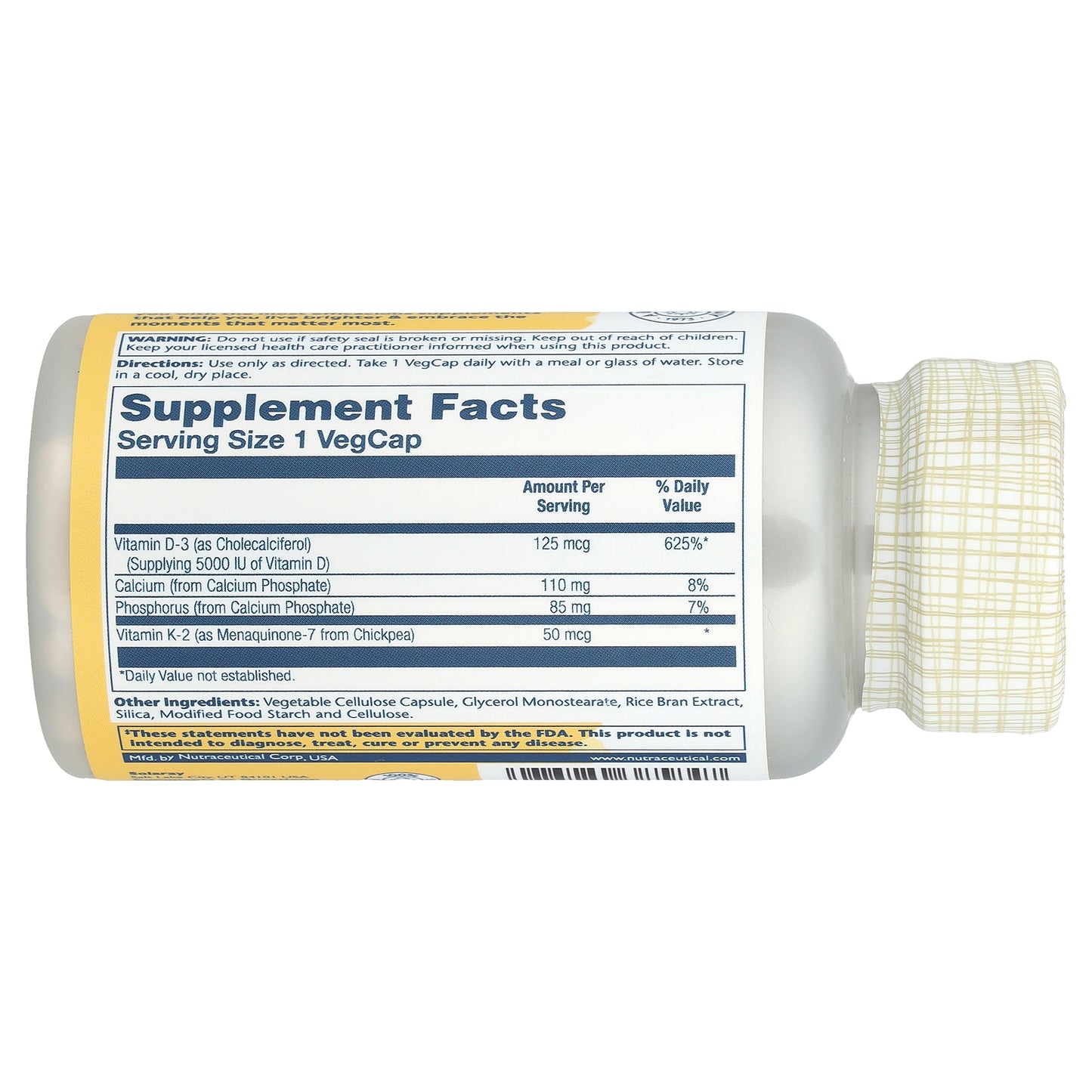 Solaray, Vitamin D3 + K2, 60 VegCaps