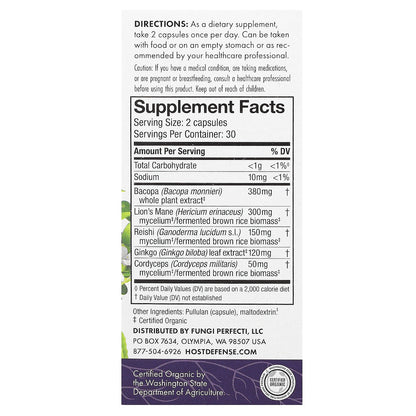 Host Defense, Mushrooms, MycoBotanicals, Brain, 60 Capsules