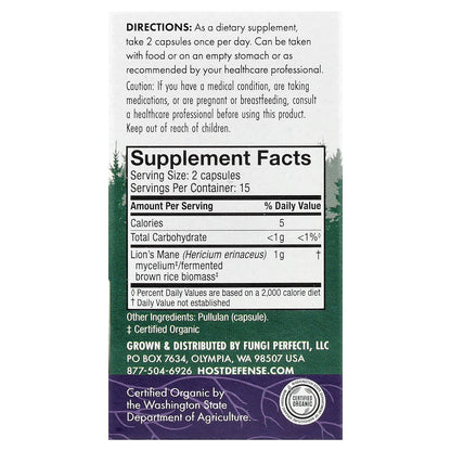 Host Defense, Mushrooms™, Lion's Mane, 30 Capsules (0.5 g per Capsule)