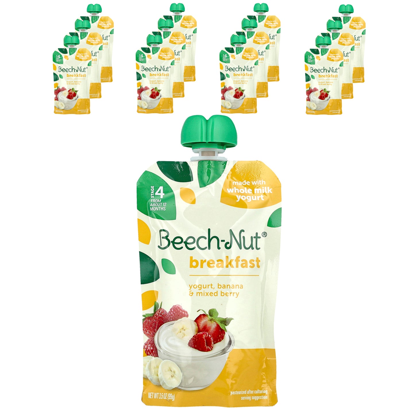 Beech-Nut, Breakfast, 12+ Months, Yogurt, Banana & Mixed Berry, 12 Pouches, 3.5 oz (99 g) Each