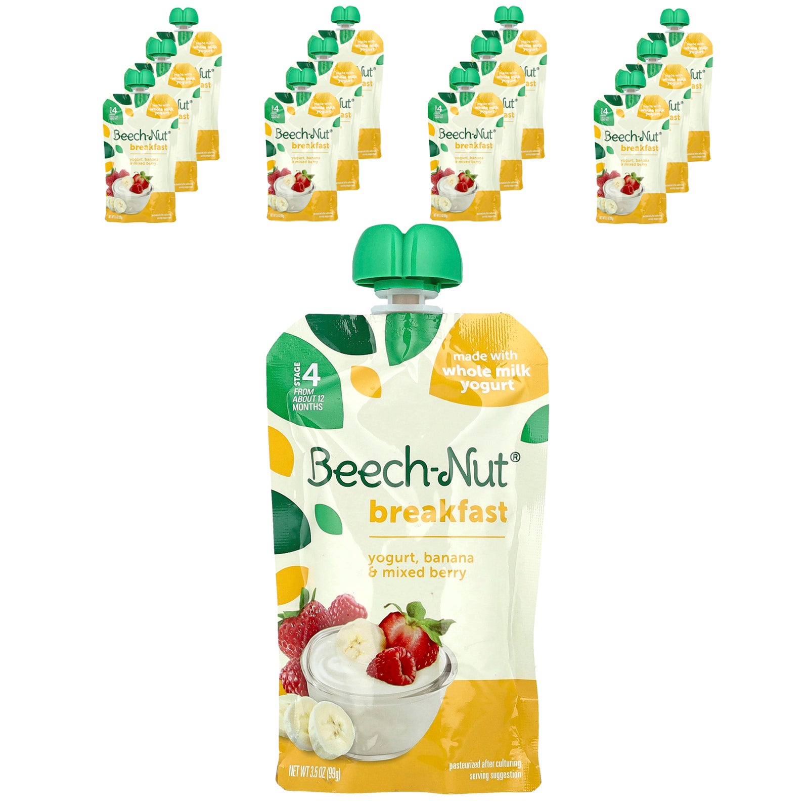 Beech-Nut, Breakfast, 12+ Months, Yogurt, Banana & Mixed Berry, 12 Pouches, 3.5 oz (99 g) Each