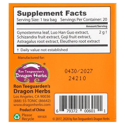 Dragon Herbs, Spring Dragon Longevity Tea™, Caffeine Free, 20 Tea Bags, 1.8 oz (40 g)