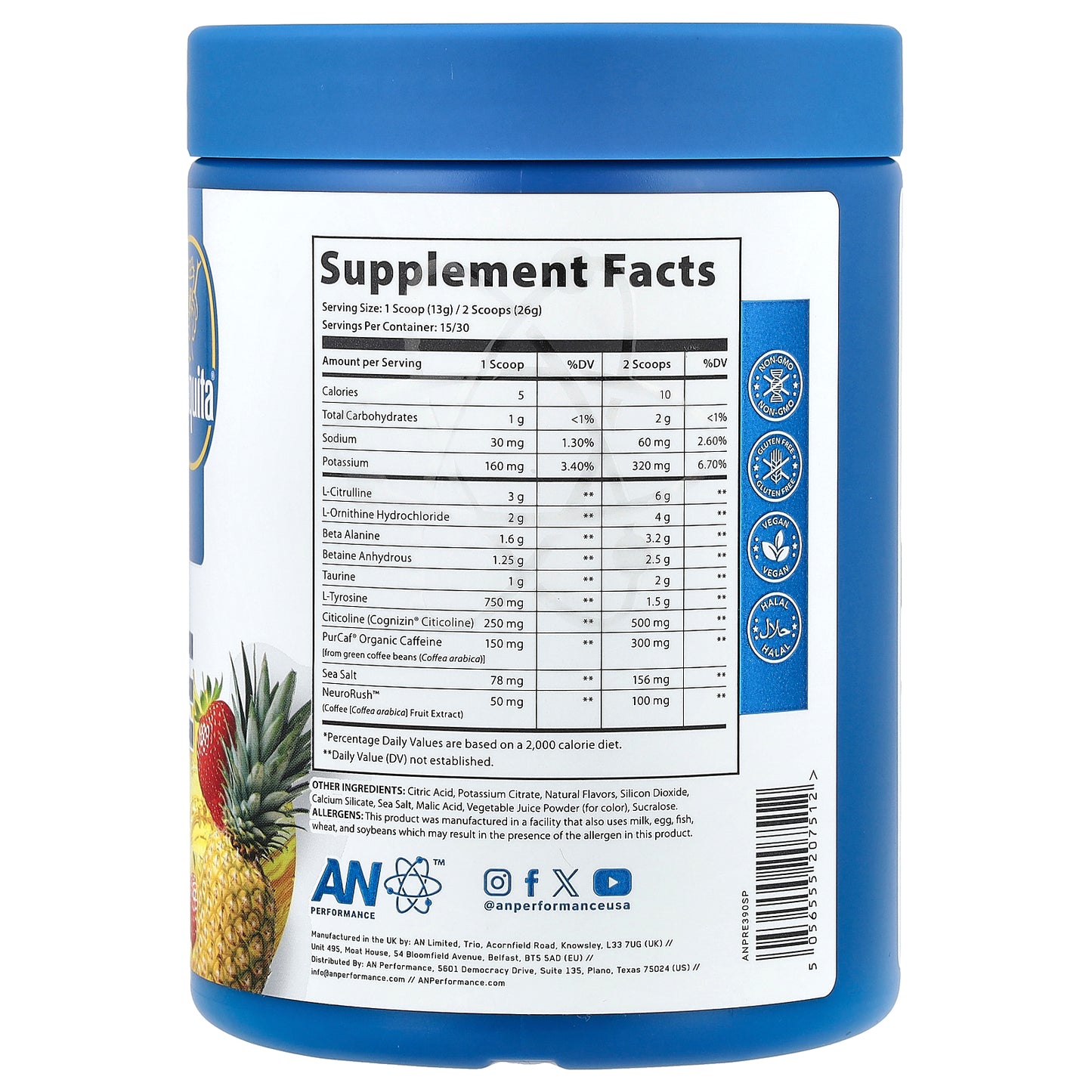 AN Supps, Pre-Workout, Pineapple Strawberry, 13.75 oz (390 g)