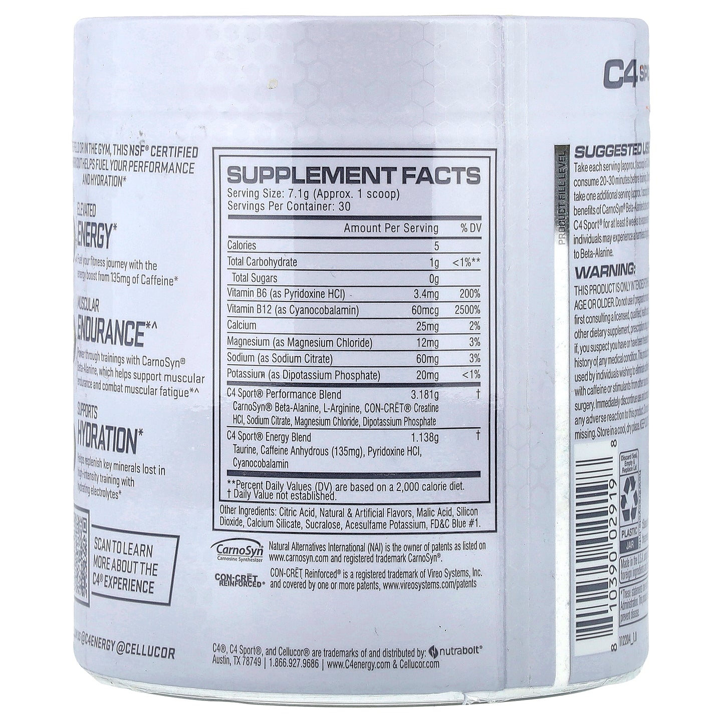 C4 / Cellucor, C4 Sport®, Pre-Workout, Blue Raspberry, 7.5 oz (213 g)