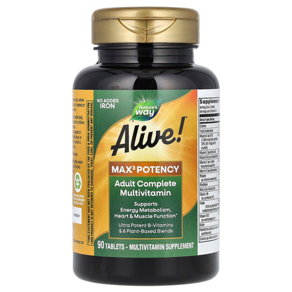 Nature's Way, Alive!® Max3 Potency, Adult Complete Multivitamin, No Added Iron, 90 Tablets