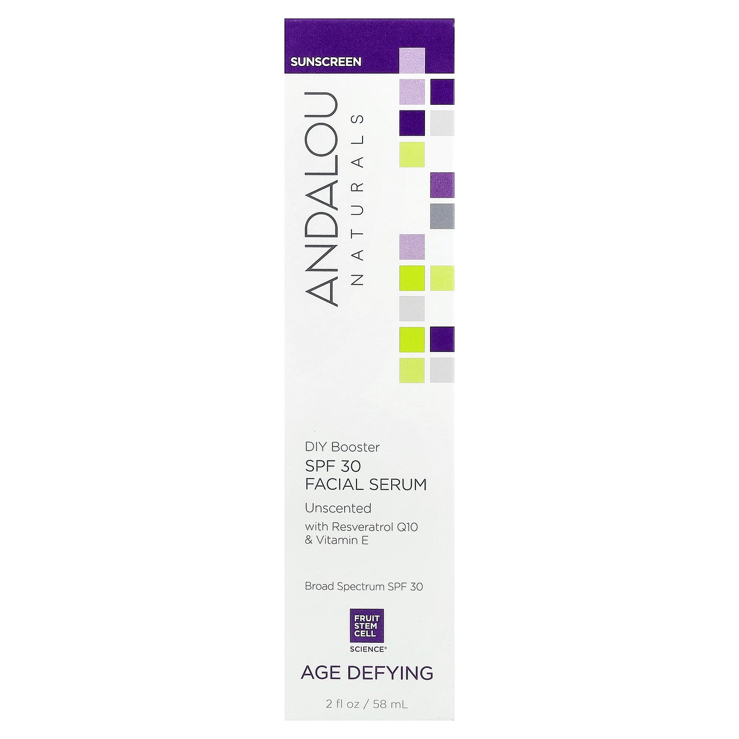 Andalou Naturals, Age Defying Facial Serum, SPF 30, Unscented, 2 fl oz (58 ml)