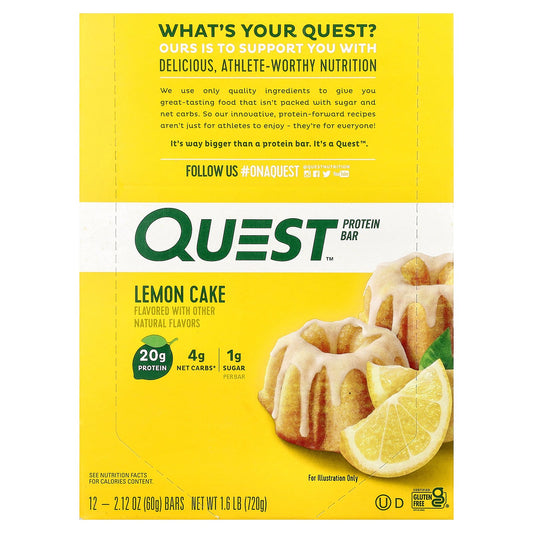 Quest Nutrition, Protein Bar, Lemon Cake, 12 Bars, 2.12 oz (60 g) Each